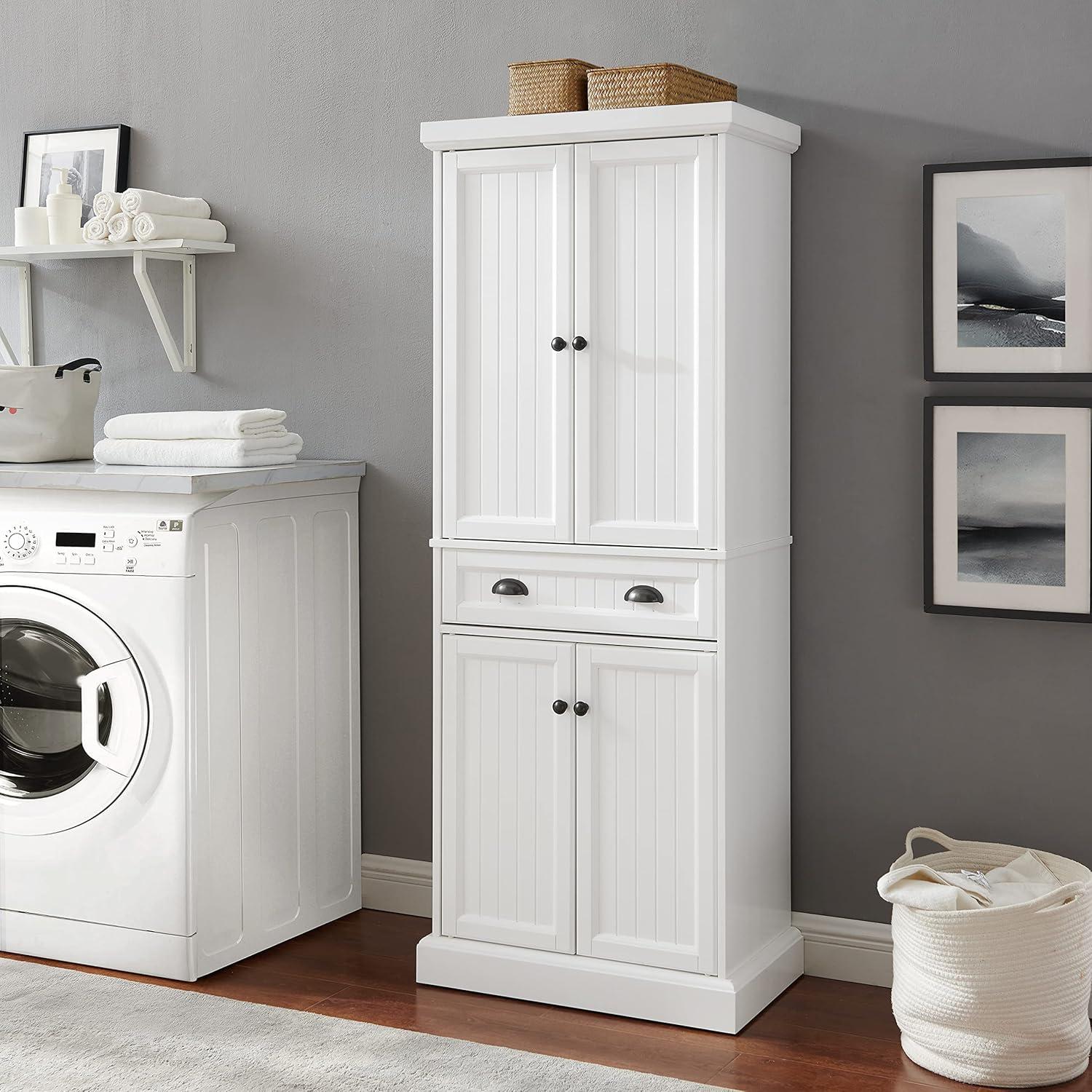 Shoreline Pantry White - Crosley: Beadboard Design, Adjustable Shelves, Storage Cabinet