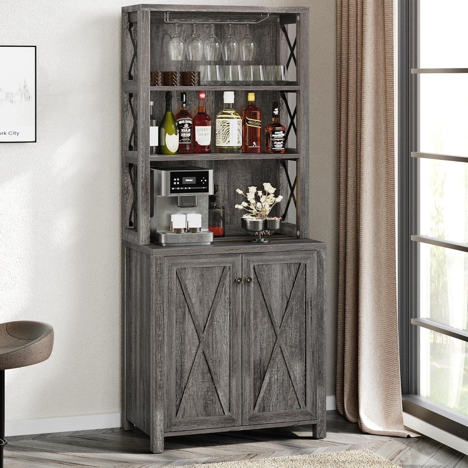 Moasis Bar Cabinet for Liquor and Glasses Dining Kitchen Cabinet with Wine Rack White