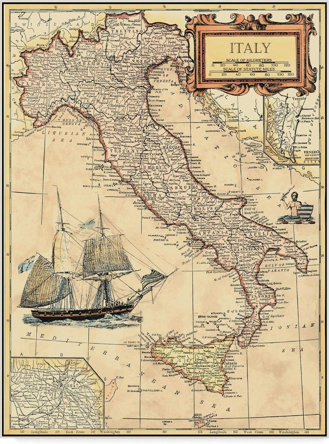 Trademark Fine Art -Vision Studio 'Italy Map' Canvas Art