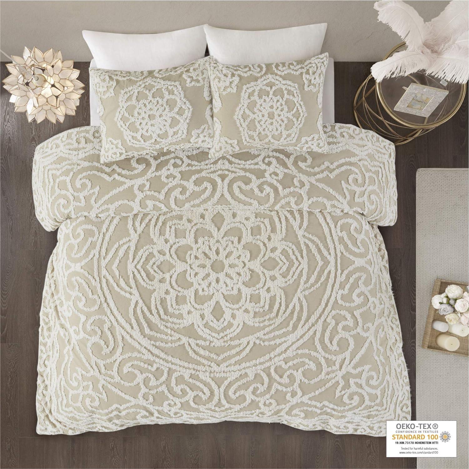 Laetitia Tufted Chenille Cotton 3 Piece Medallion Duvet Cover Set