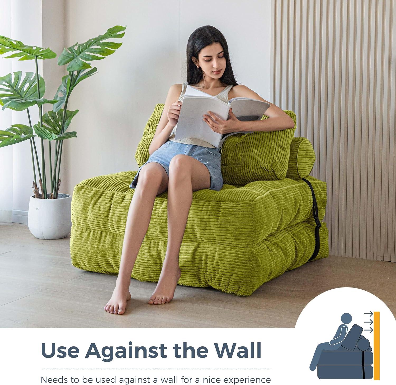 BYBYME Folding Sofa Bed,Convertible Floor Couch for Adult with Pillow with High Density Foam Filling,Comfort Floor Sofa Portable Sleeper Chair for Bedroom Living Room,Dark Gray,Single