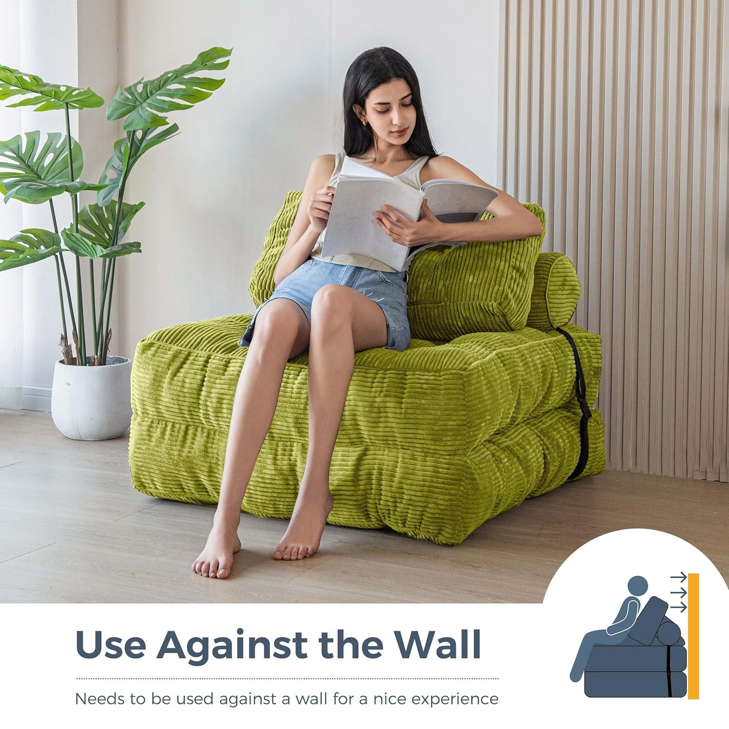 BYBYME Folding Sofa Bed,Convertible Floor Couch for Adult with Pillow with High Density Foam Filling,Comfort Floor Sofa Portable Sleeper Chair for Bedroom Living Room,Dark Gray,Single