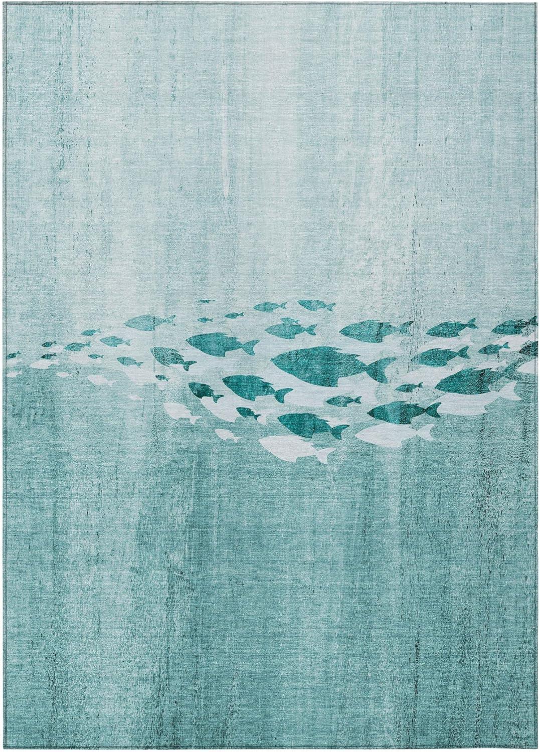 Addison Rugs Machine Washable Indoor/ Outdoor Chantille Modern Sea Life Rug Teal - 8' x 10'