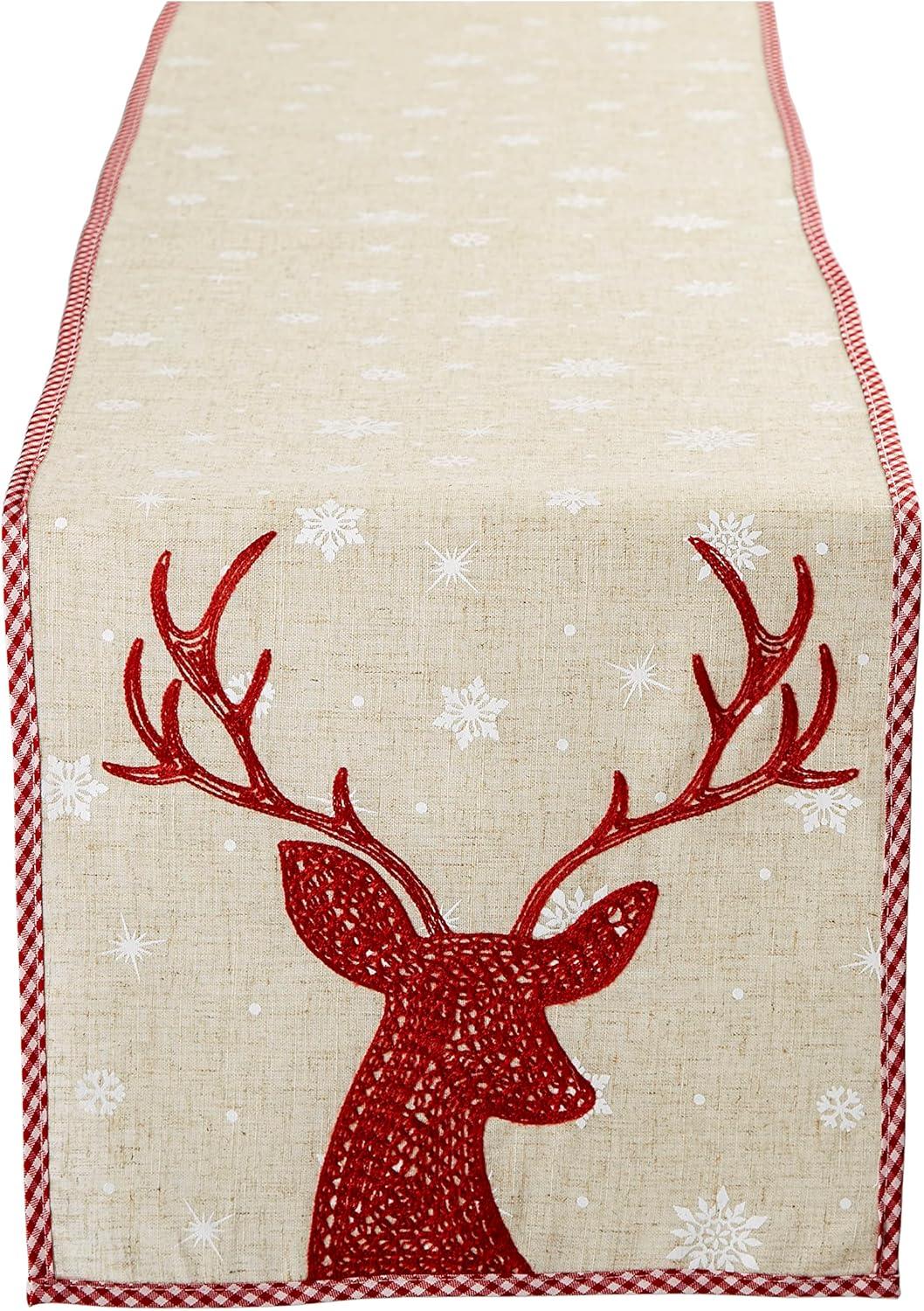 Red Reindeer Embroidered Table Runner