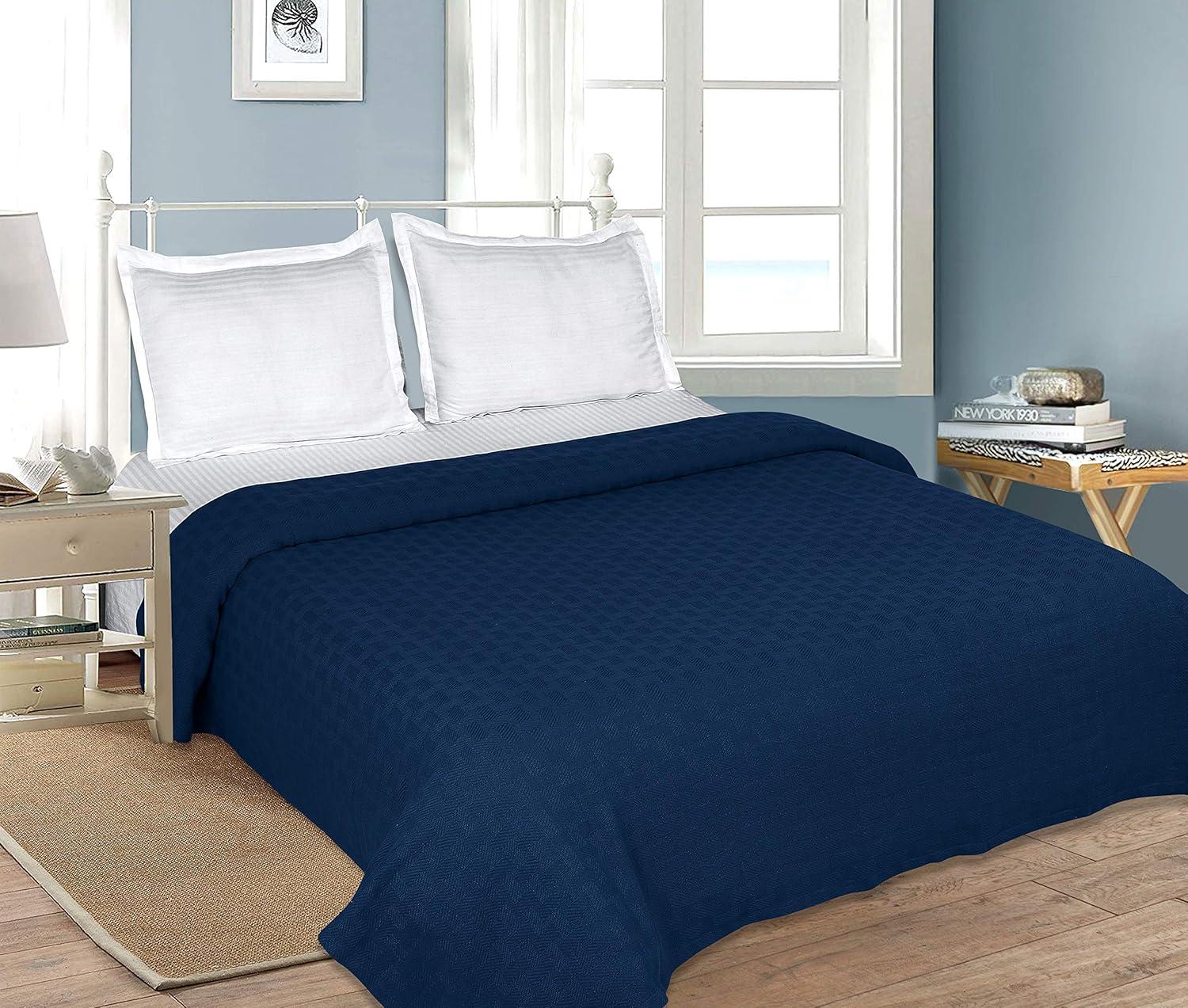 Navy Blue Full Cotton Machine Washable Bed Blanket