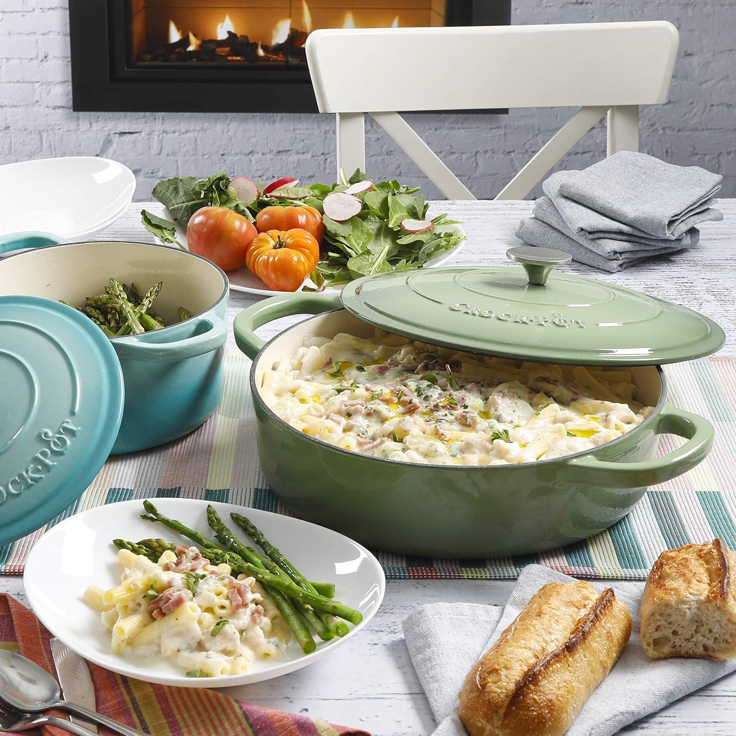 Crock-pot Crock Pot Artisan 5 Quart Round Enameled Cast Iron Braiser Pan With Self Basting Lid In Pistachio Green | Wayfair