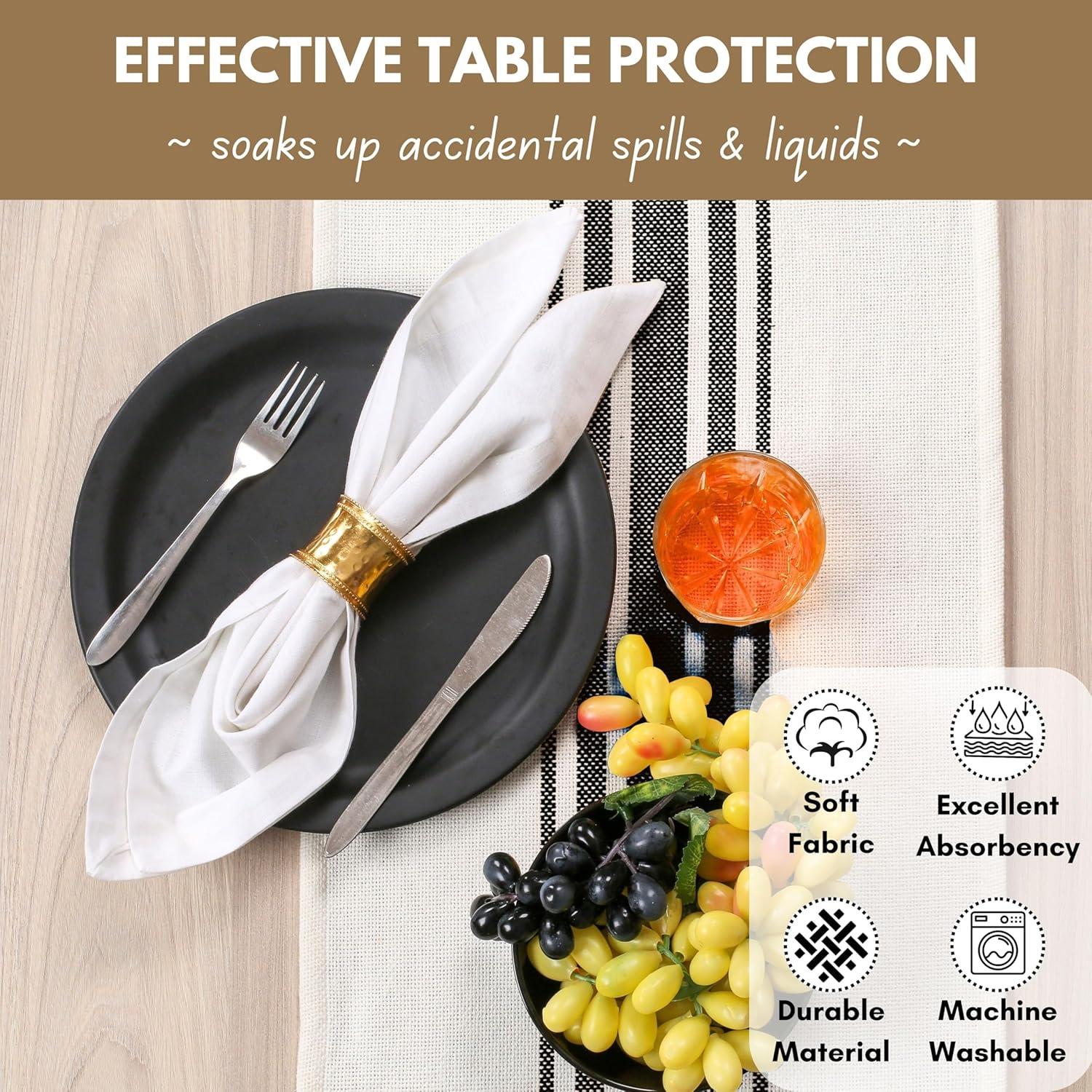 Design Imports  Black Striped Fringe Ribbed Table Runner 14X72