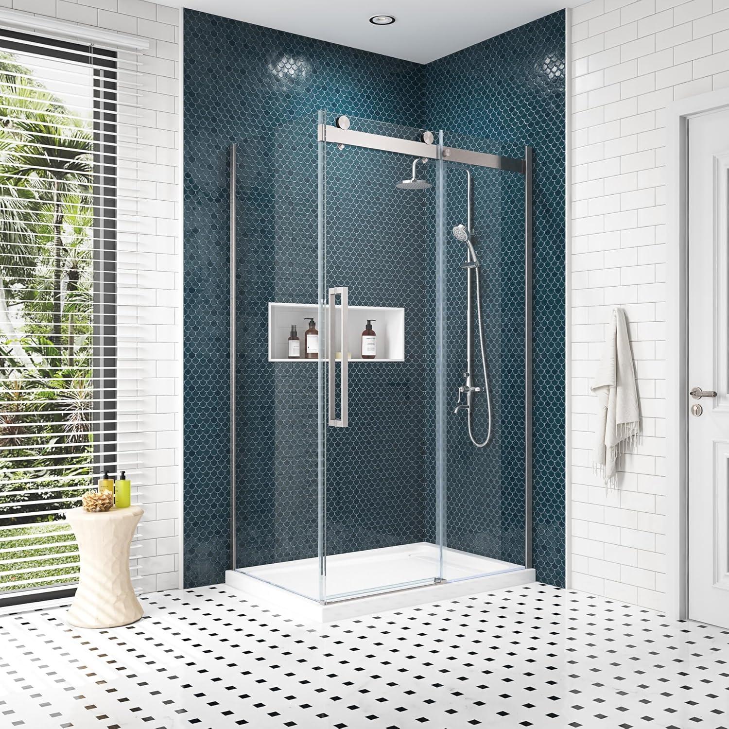 OVE Decors Bel Soft Close Stainless Steel 3-Piece 32-in x 48-in x 81-in Base/Door Corner Shower Kit