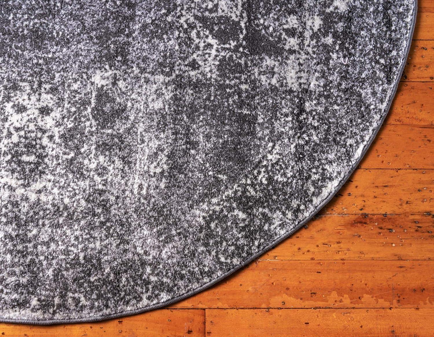 Unique Loom Bromley Collection Area Rug - Wells (3' Round Dark Gray/Gray)