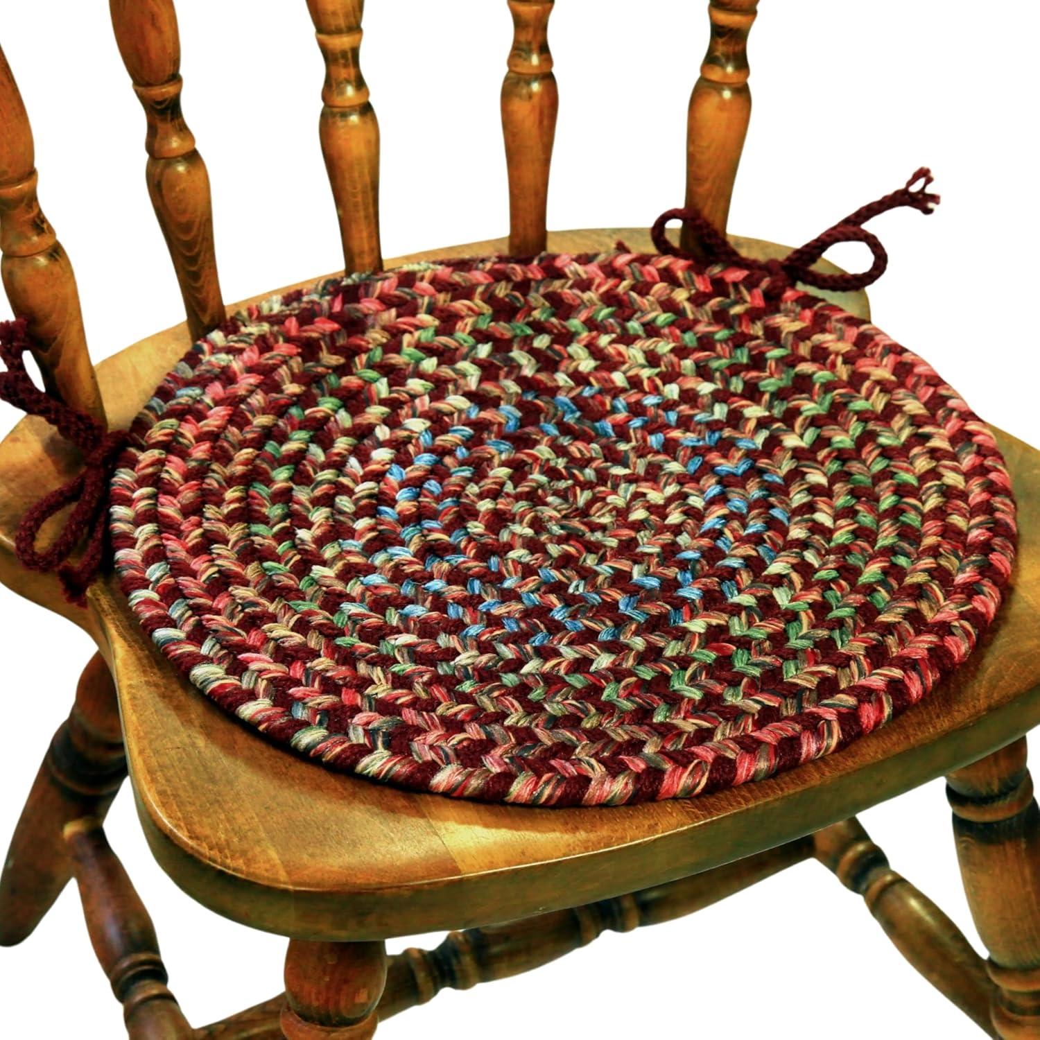 Rhody Rug Katie Braided Chair Pads by  (Set of 4) Burgundy