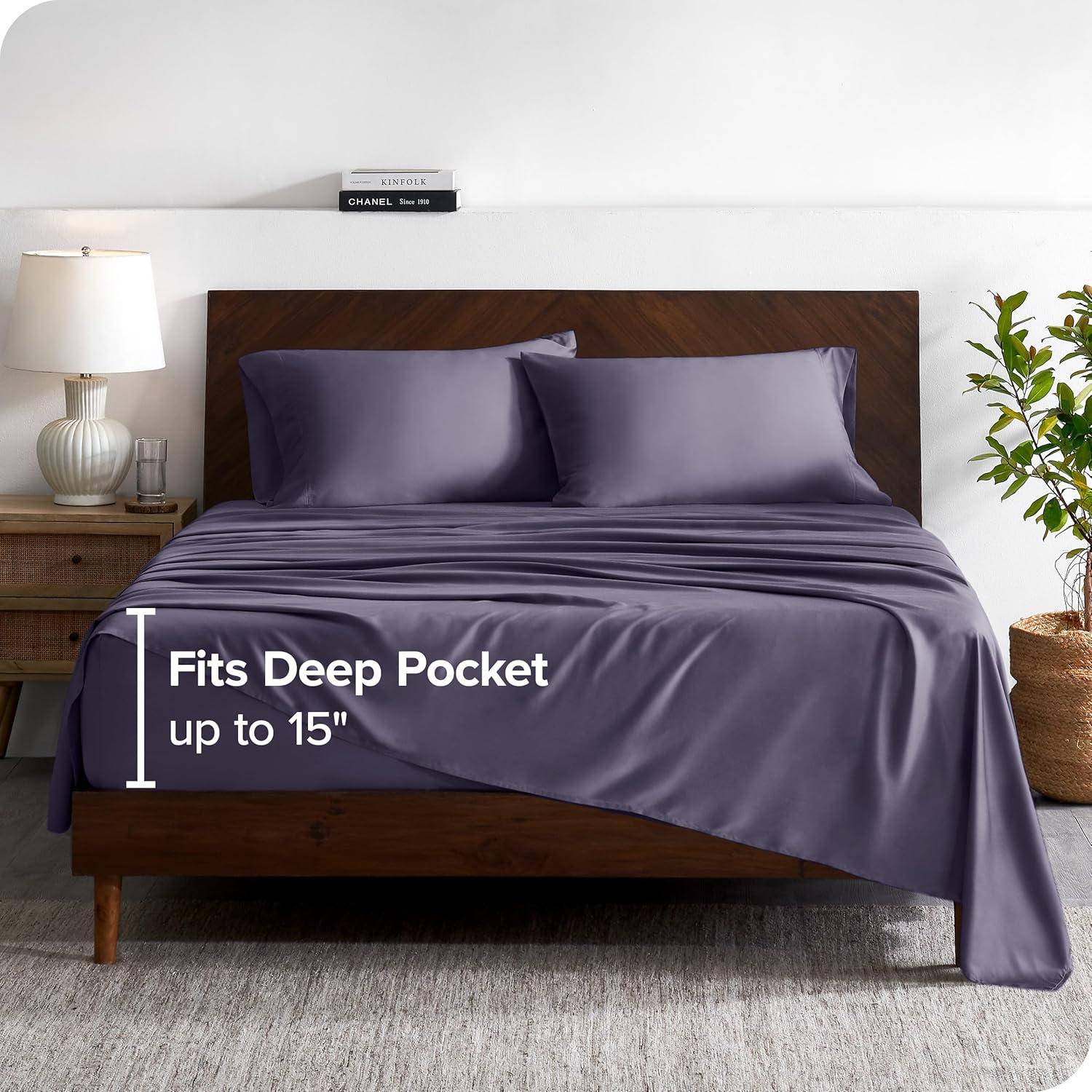 Queen Dusty Purple Rayon from Bamboo Solid Deep Pocket Sheet Set by Bare Home