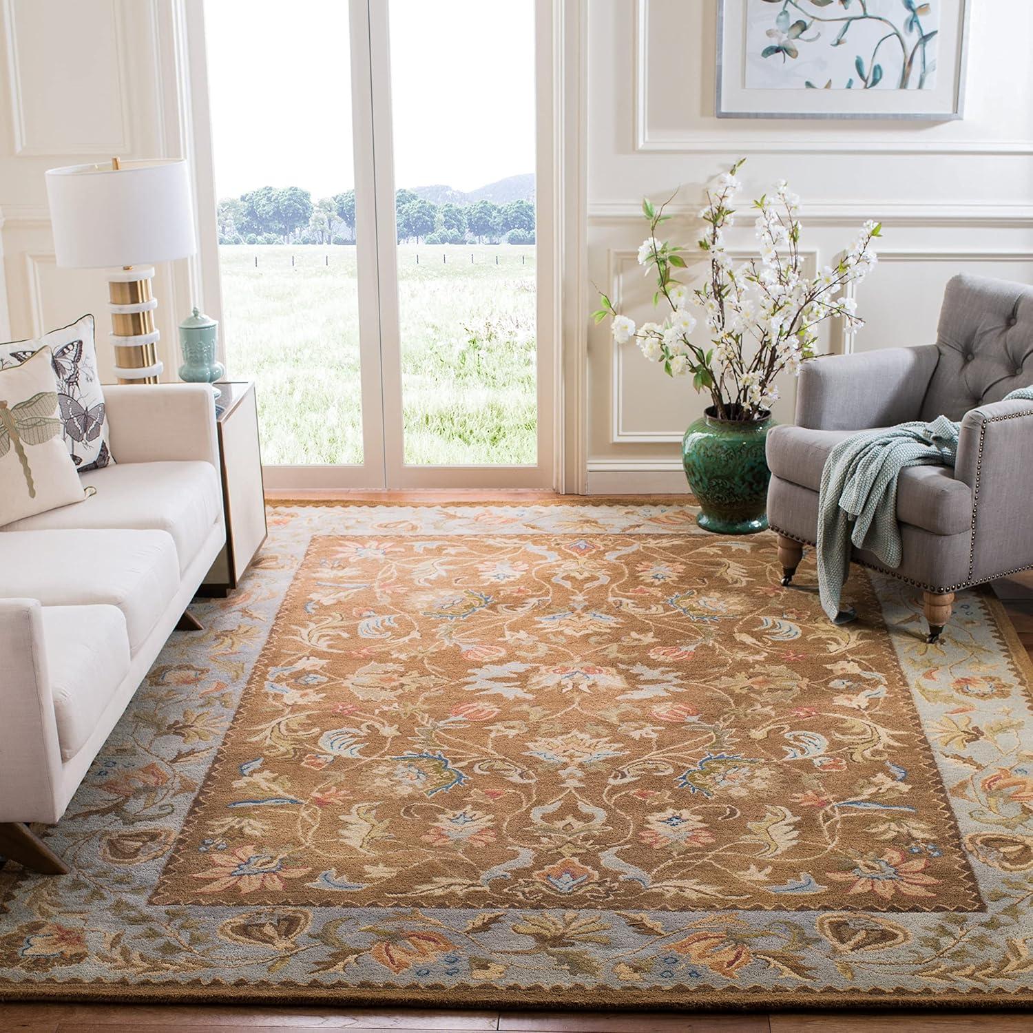 SAFAVIEH Bergama Michayla Traditional Wool Area Rug, Brown/Blue, 3' x 5'