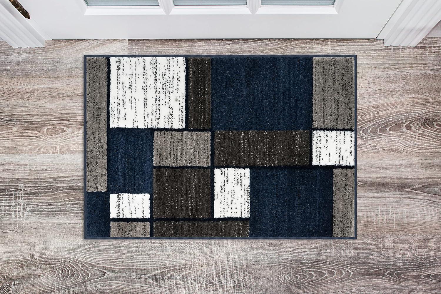 World Rug Gallery Contemporary Modern Boxed Color Block Navy 2'x3' Area Rug