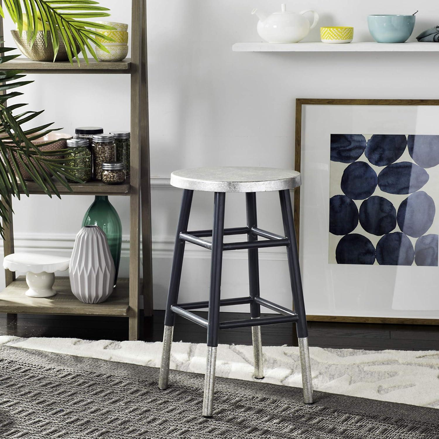 Kenzie Silver Dipped Counter Stool - FOX3211 - Navy/Silver - Safavieh Couture