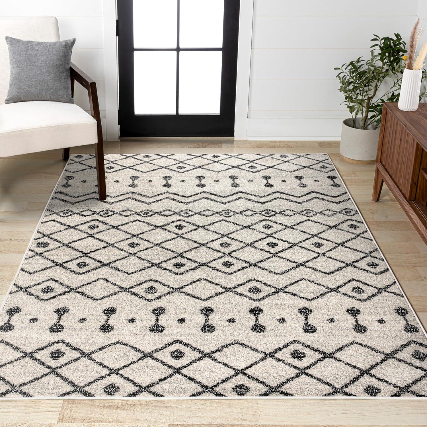 3'x5' Aksil Moroccan Beni Souk Area Rug, Cream/Black - JONATHAN Y