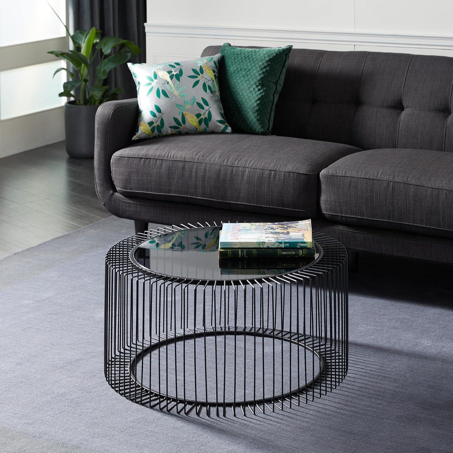 Contemporary Metal Coffee Table Black - Olivia & May: Modern Glass Top, No Assembly Required