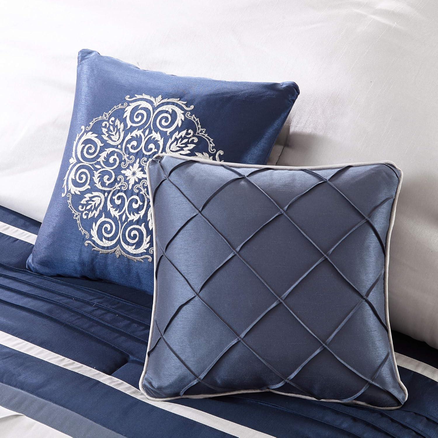 Navy Microfiber 7-Piece Queen Comforter Set with Decorative Pillows