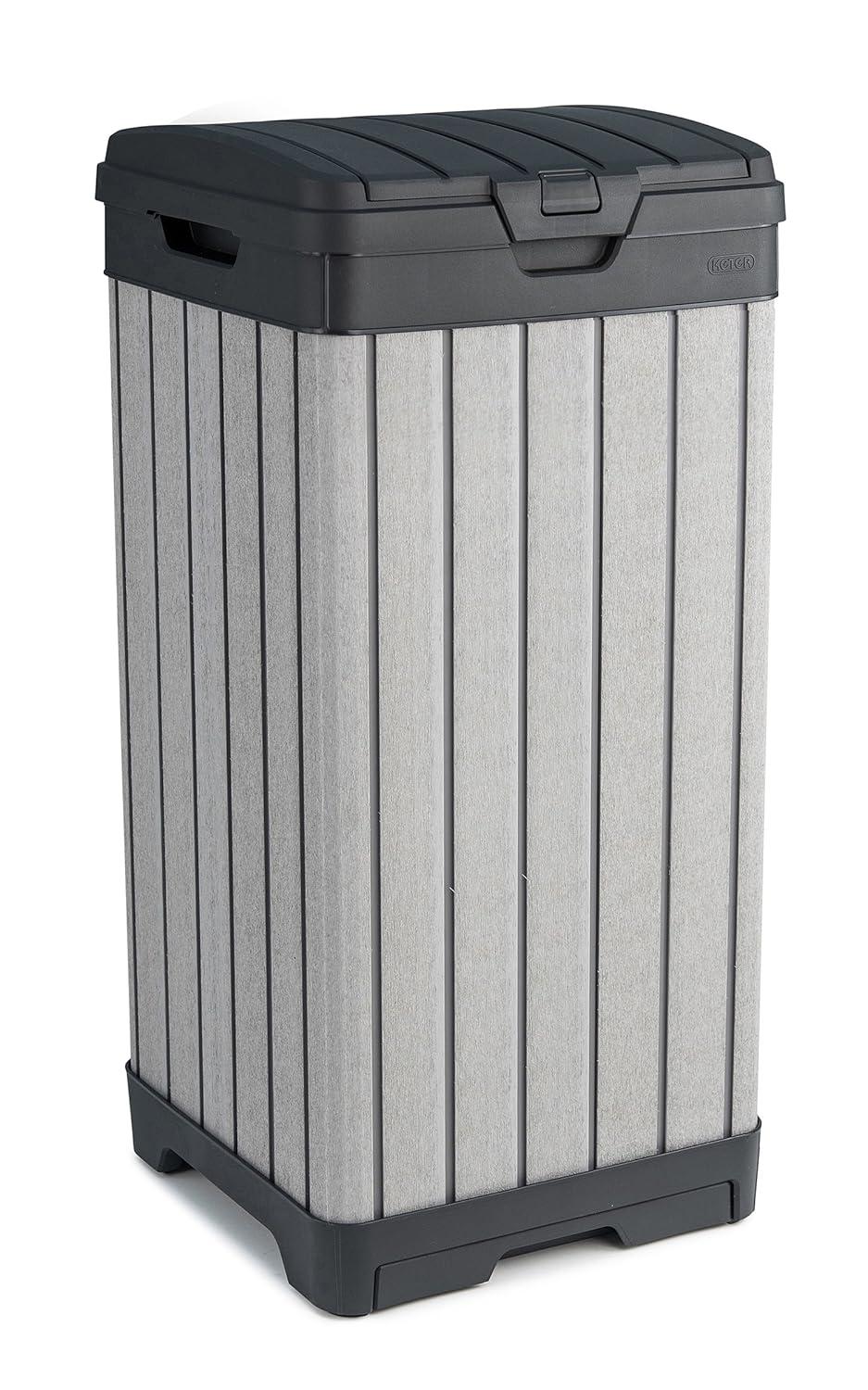 Keter Rockford Duotech Outdoor Garbage Can, Gray, Heavy duty plastic