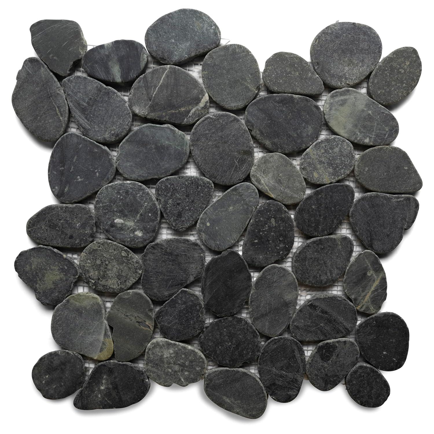 CNK Tile Congo Black Natural Stone Pebble Mosaic Tile Sheet Matte Finish Waterproof Indoor Use 12" x 12"