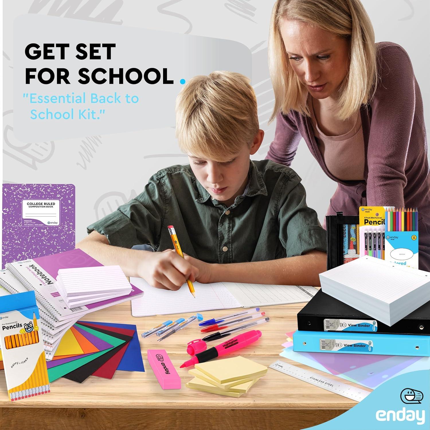 105-Piece School Supplies Kit for High School & College – Binders, Notebooks, Folders, Pens, Pencils, Sticky Notes, Dividers, Ruler, Erasers & More