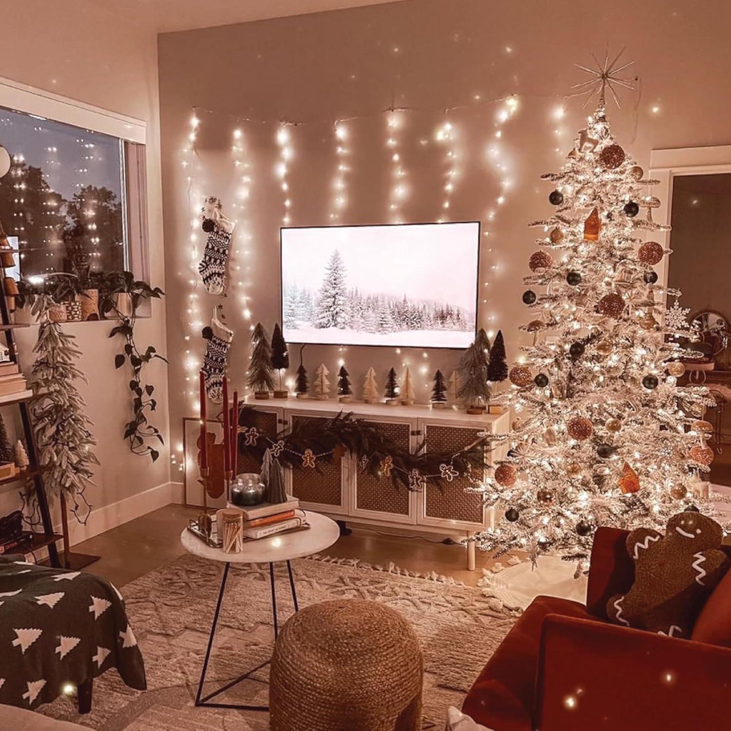 Fraser Hill Farm Fraser Hill Farm Flocked Mountain Pine Christmas Tree with LED Lights