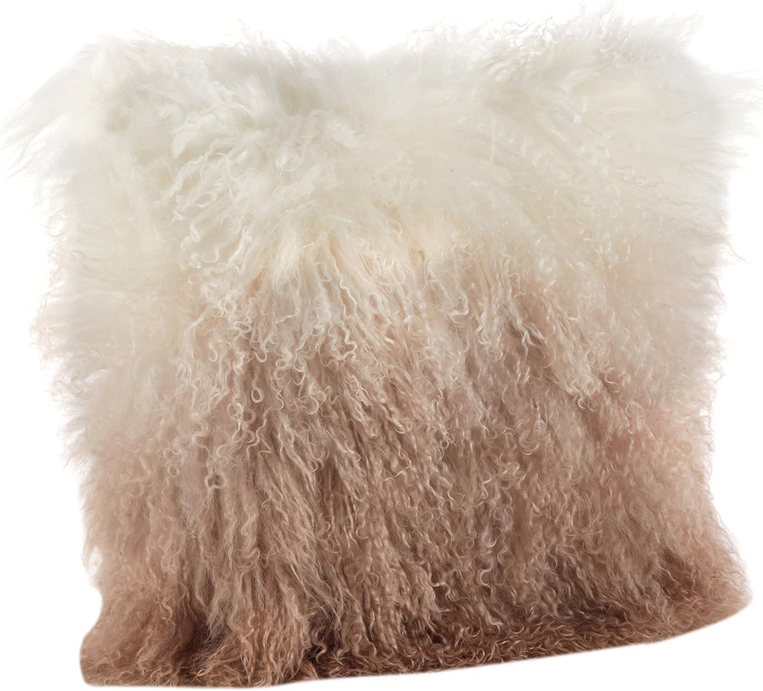 Saro Lifestyle Mongolian Collection Mongolian Lamb Fur Wool Throw Pillow, Poly Filled