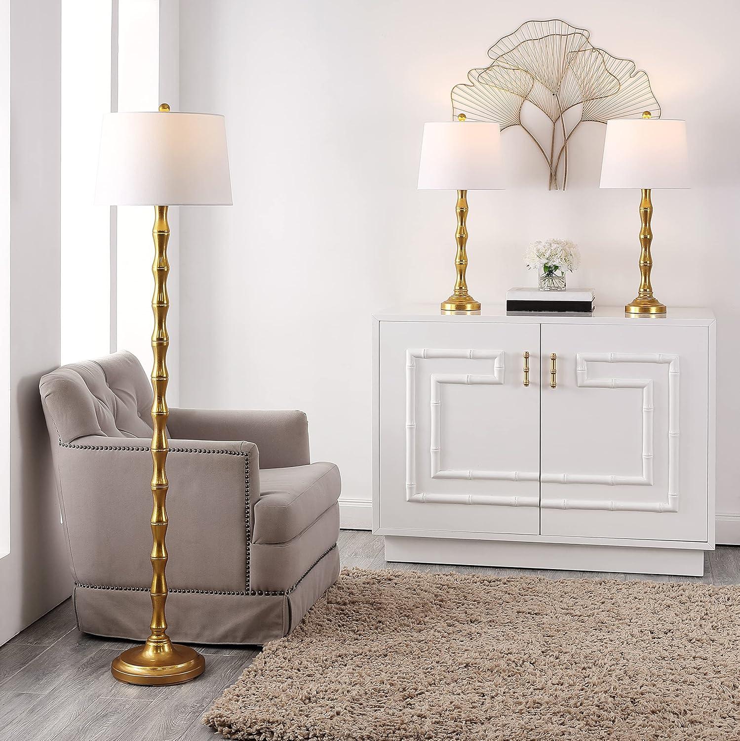 Aurelia Gold Leaf Floor and Table Lamp Set with White Shades