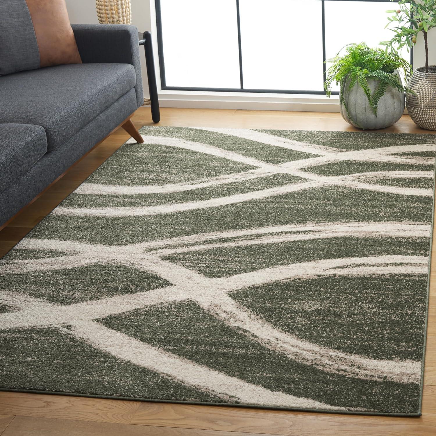 SAFAVIEH Adirondack Isidor Geometric Area Rug, Dark Green/Ivory, 4' x 6'