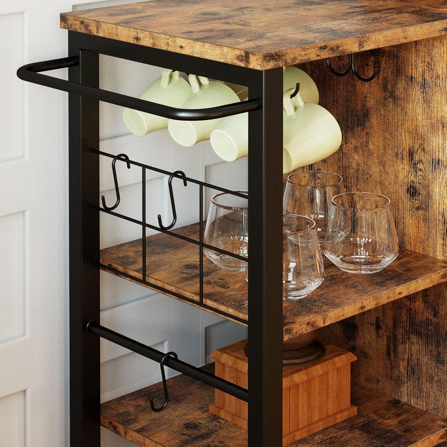 Industrial Brown Wood Kitchen Cart with Storage and Wheels