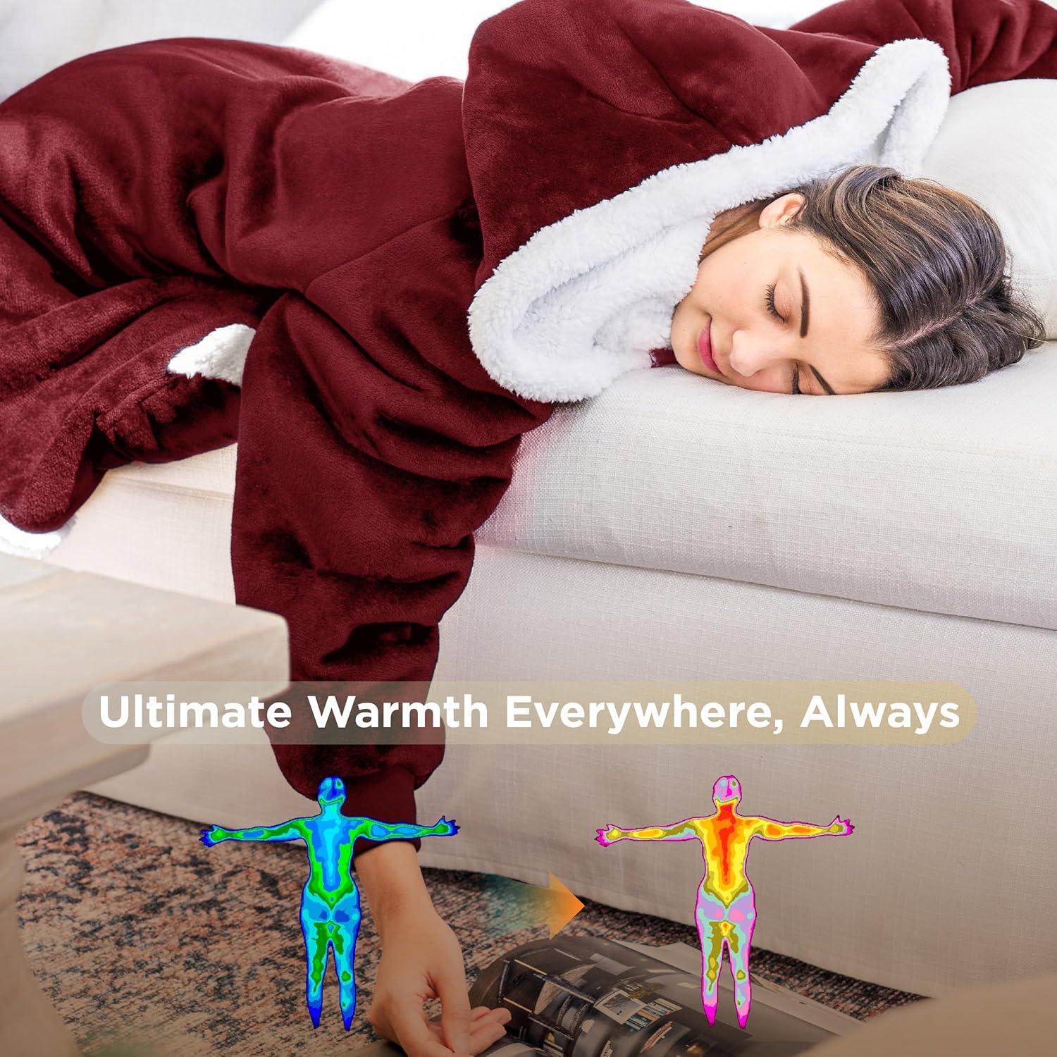 Bedsure Bedsure Blanket Hoodie - Sherpa Wearable Blankets For Women & Kids As Gifts For Women Men, Christmas Gifts Sweatshirt Blanket