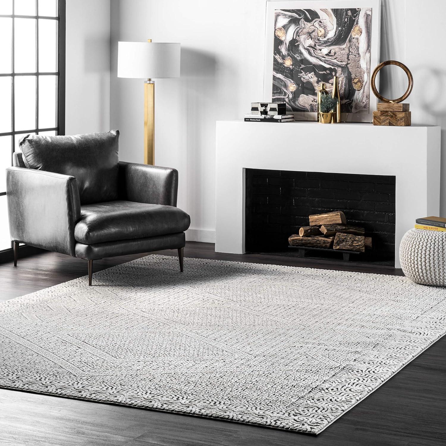 Modern Moroccan Geometric 6' Square Area Rug in Light Grey