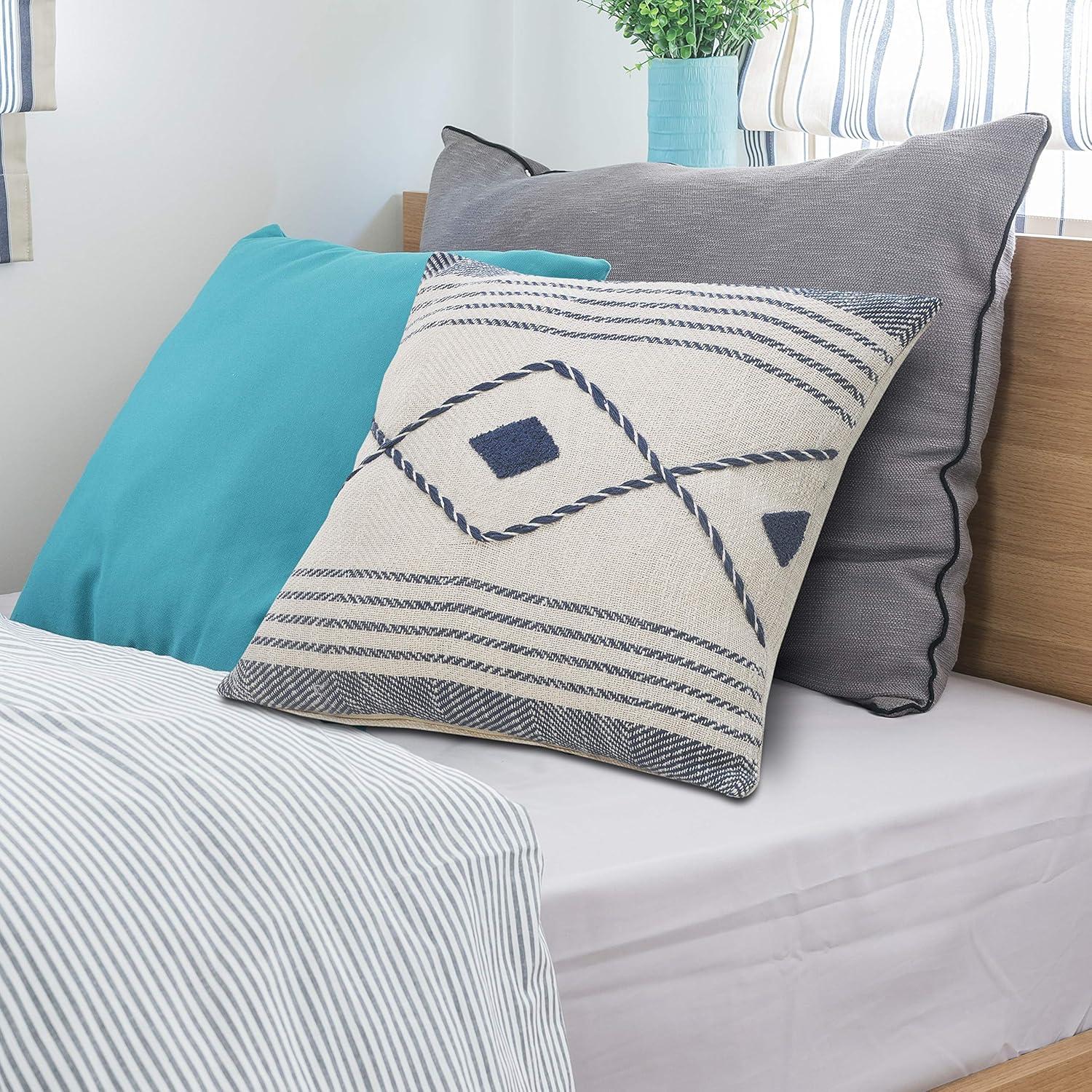 Seaside Serenity 20" Square Hand-Woven Geometric Cotton Throw Pillow Cover