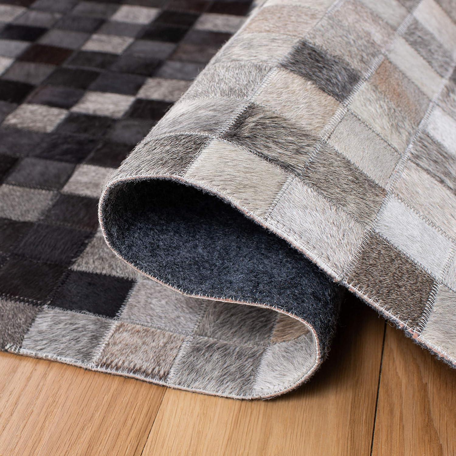 SAFAVIEH Studio Leather Cherette Geometric Area Rug, Ivory/Black, 9' x 12'