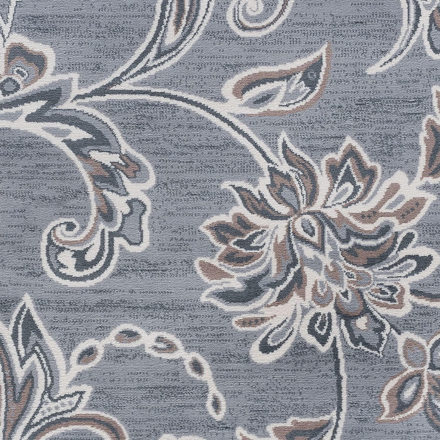 Gray Floral Reversible Synthetic Runner Rug, 2' x 10'