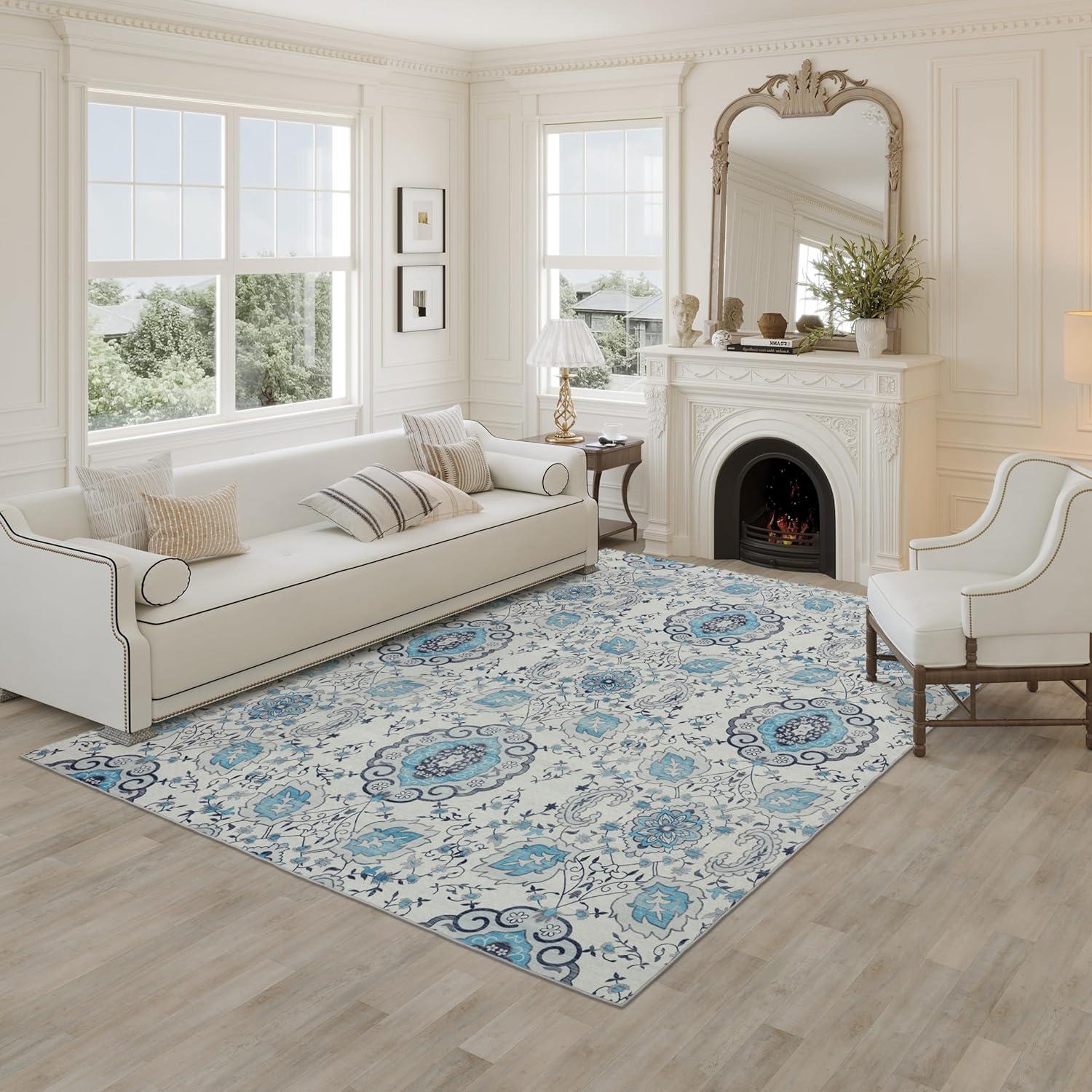 Machine Washable Thin Area Rug - Oriental Vintage Rust Red Kitchen, Bedroom, Hallway, Bathroom, and Entryway 3x5 Rugs - Stain and Water-Resistant - Non-Slip - Pet and Kid Friendly
