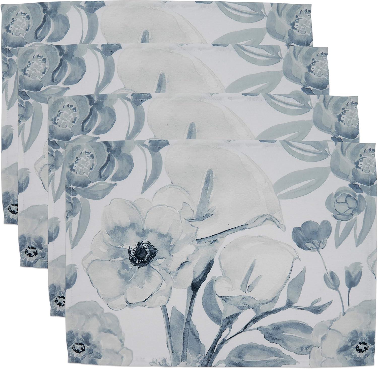 Watercolor Floral Print Fabric Placemats Set of 4