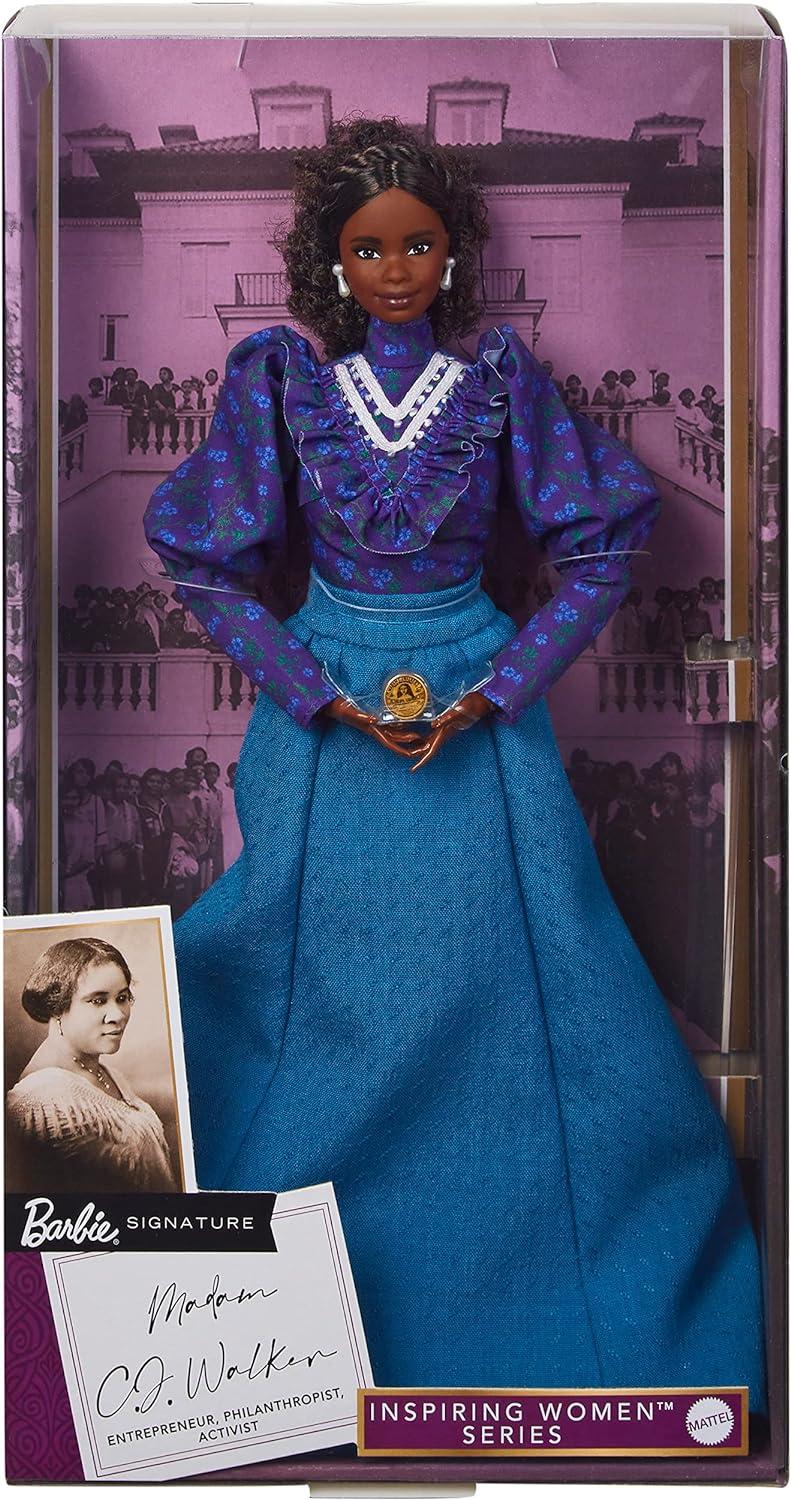 Barbie Inspiring Women Doll, Madam C.J. Walker Wearing Puff Sleeve Blouse, Full-Length Skirt & Accessories, Collectible with Doll Stand & Certificate of Authenticity