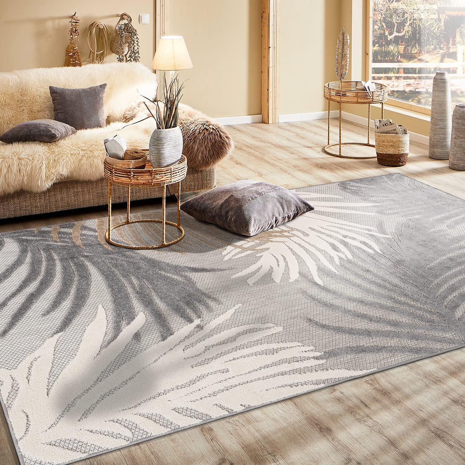 World Rug Gallery  Tropical Floral Indoor/Outdoor Area Rug Gray 3'3"x5' 3' x 5', 4' x 6' Outdoor, Indoor Living Room, Patio, Dining Room Khaki, Ivory,