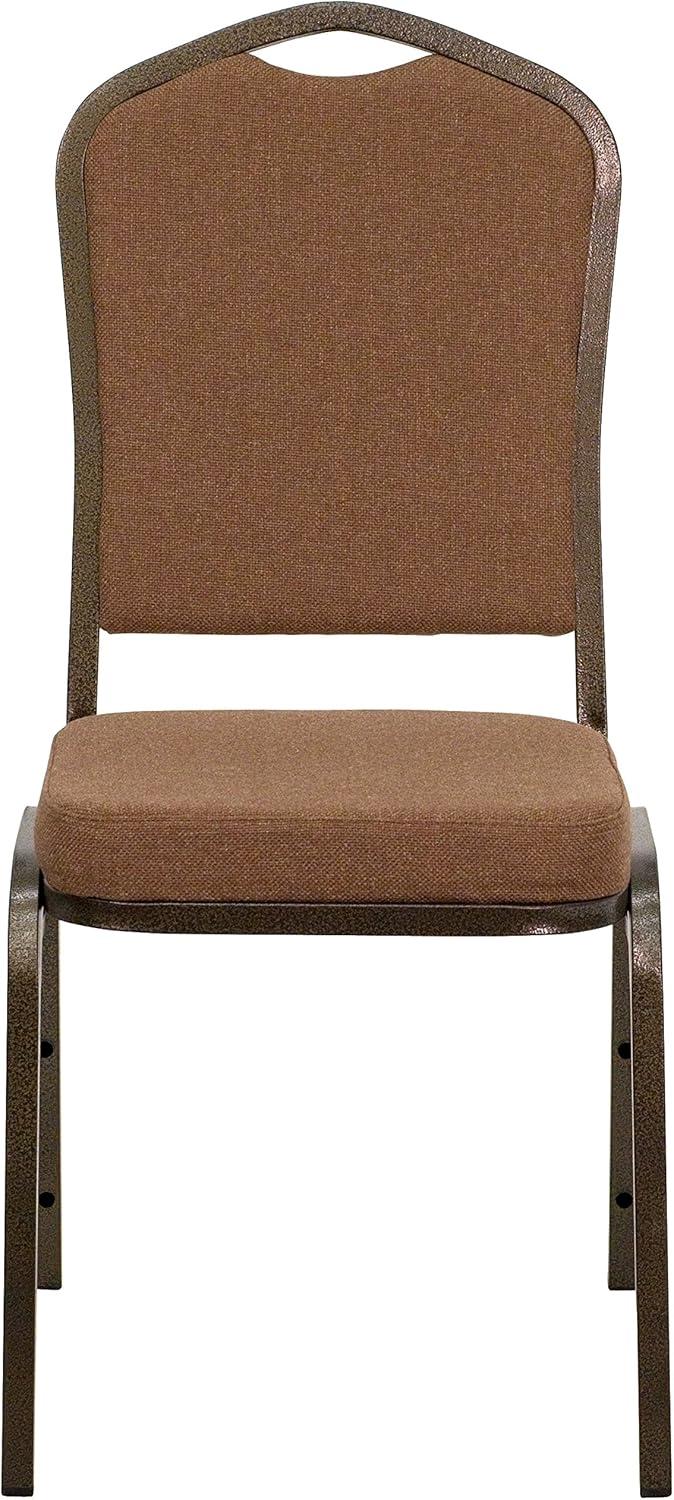 Flash Furniture 4 Pack HERCULES Series Crown Back Stacking Banquet Chair in Coffee Fabric - Gold Vein Frame