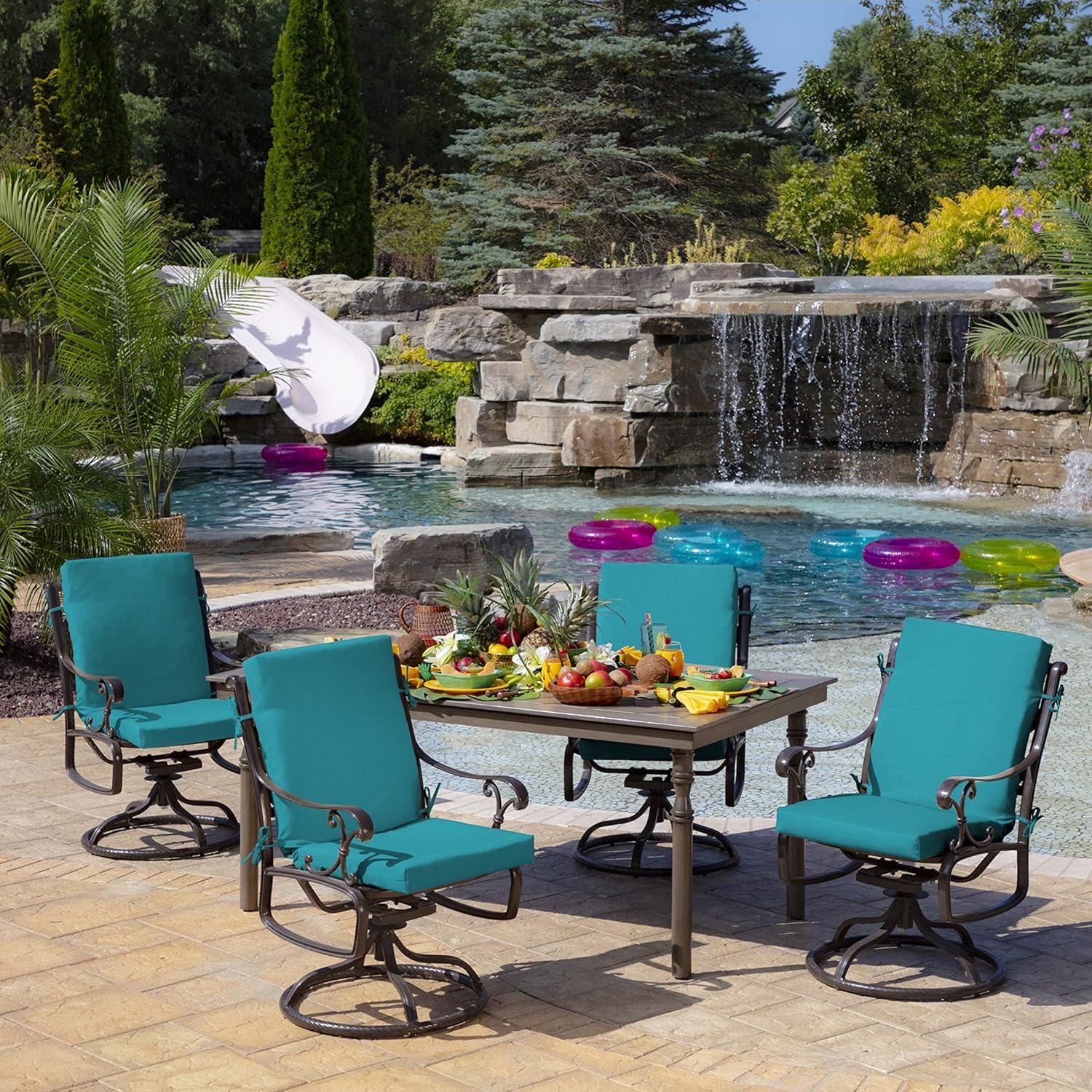 Arden 44"x20" Outdoor High Back Dining Chair Cushion Lake Blue Leala Texture: Water-Resistant, UV Protection
