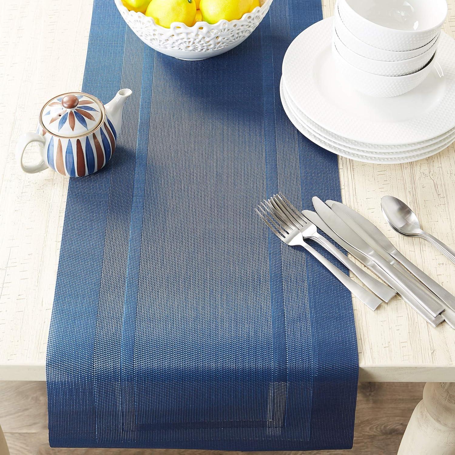 DII 14x72" Modern PVC Polyester Doubleframe Table Runner in Nautical Blue