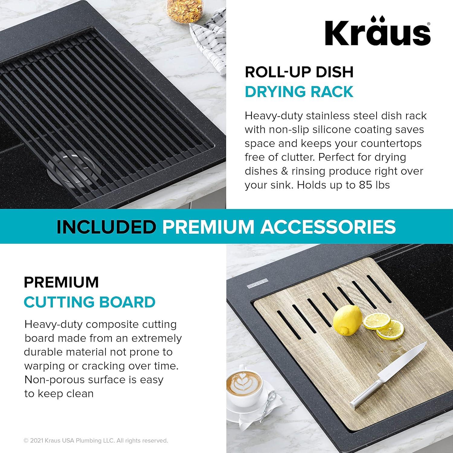 33 in. KRAUS Bellucci Workstation Drop-In Granite Composite Single Bowl Kitchen Sink with Accessories