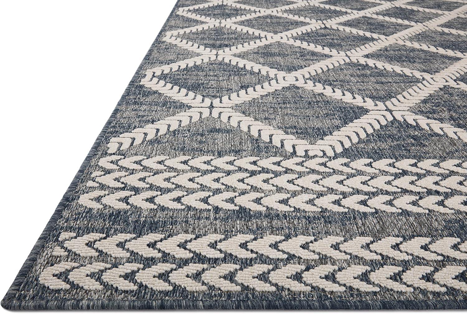 Denim & Ivory Geometric Washable Rectangular Rug