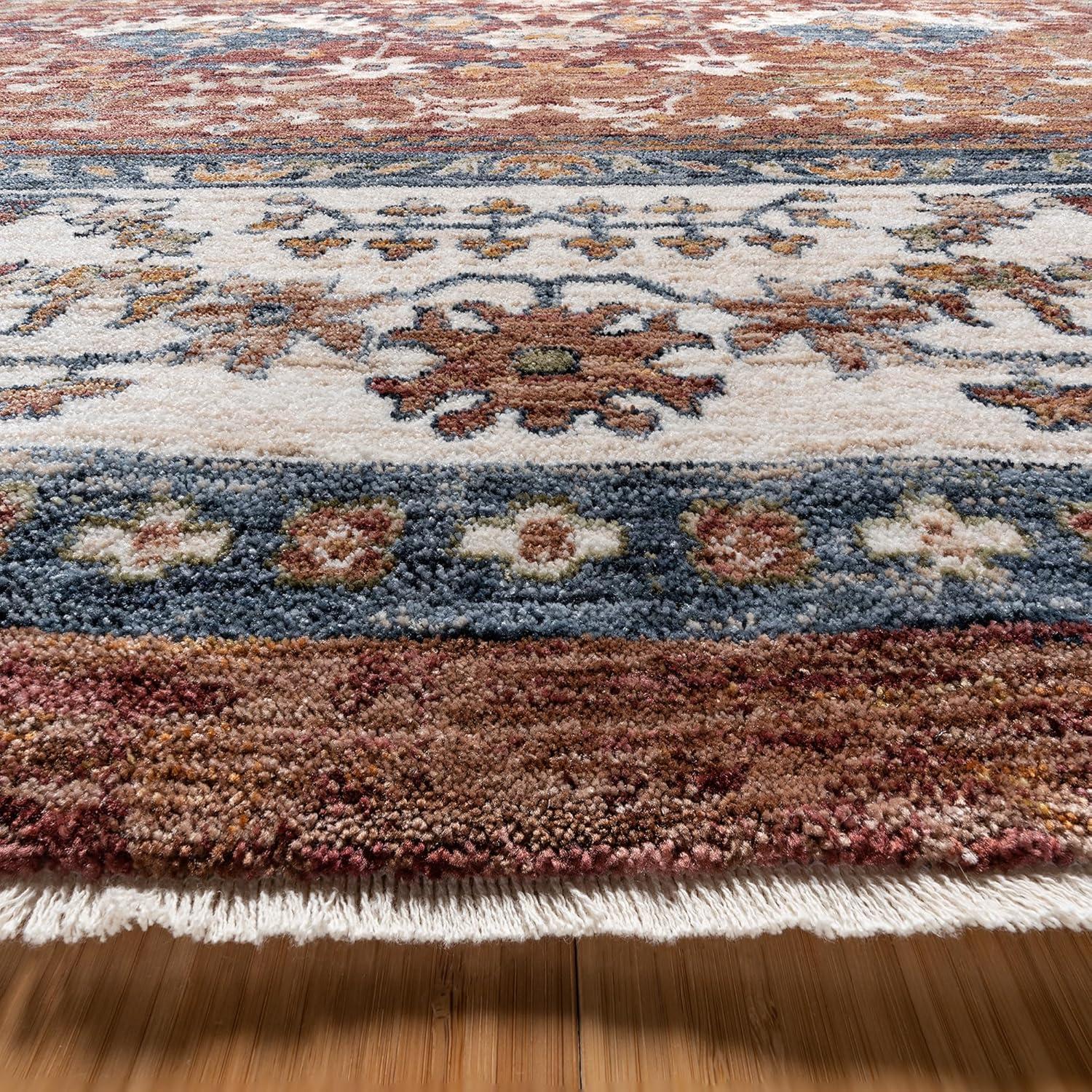 Tudor Red and Blue Rectangular Synthetic Area Rug