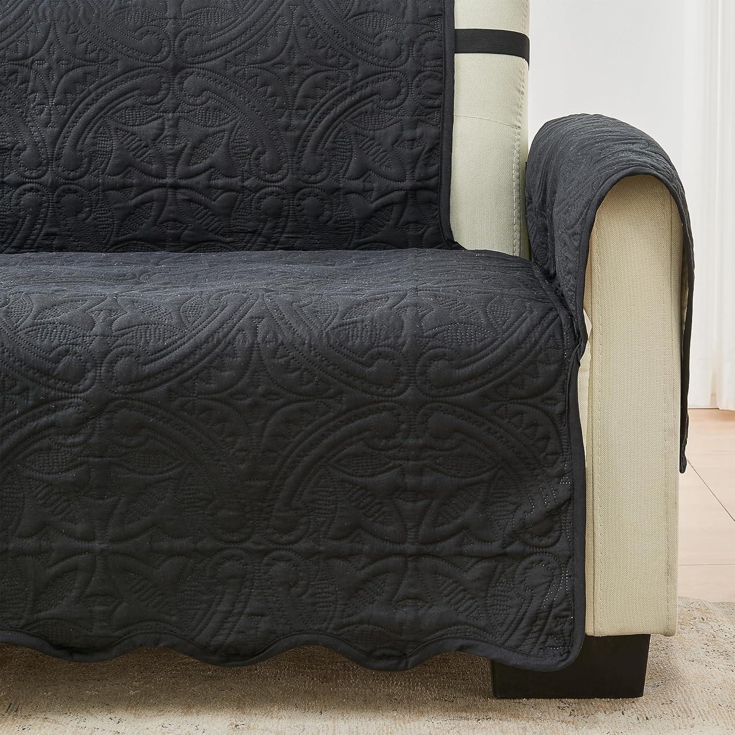 Reversible Quilted Black and Taupe Loveseat Cover