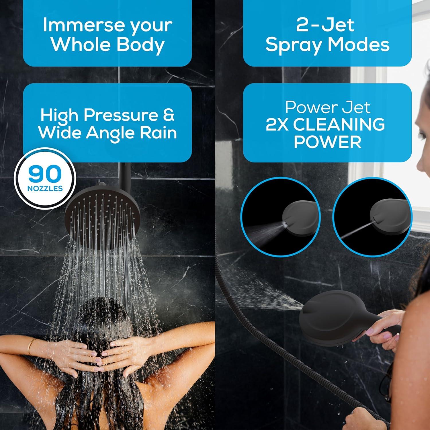 SparkPod Dual Shower Head - 8'' High Pressure Rain Shower Heads with Handheld Spray Combo - Rainfall, Handheld & Dual Mode - Easy Install 3-Way Showerhead with Hose & Holder (Midnight Black Matte)