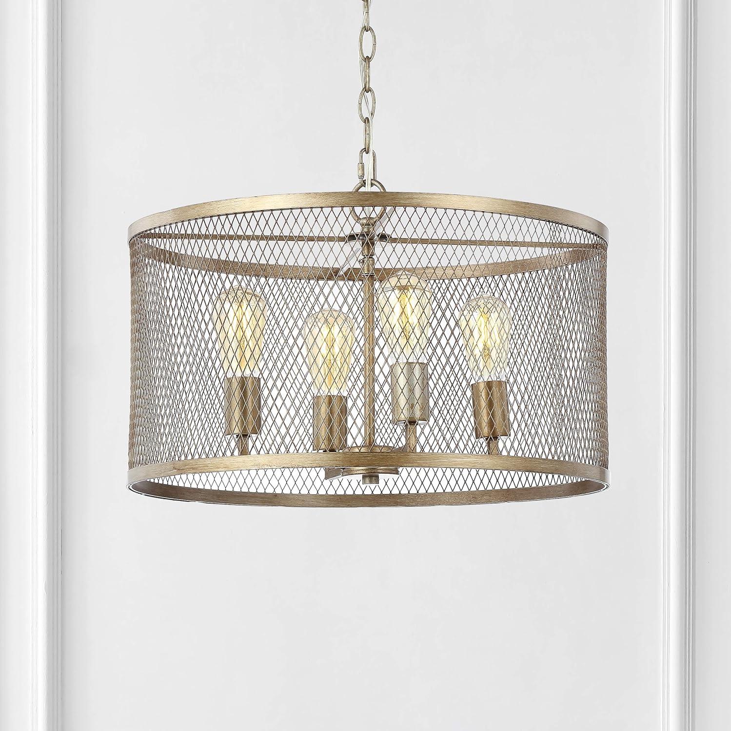 Pen 4-Light 20" Iron Adjustable Industrial Mesh LED Pendant, Gold