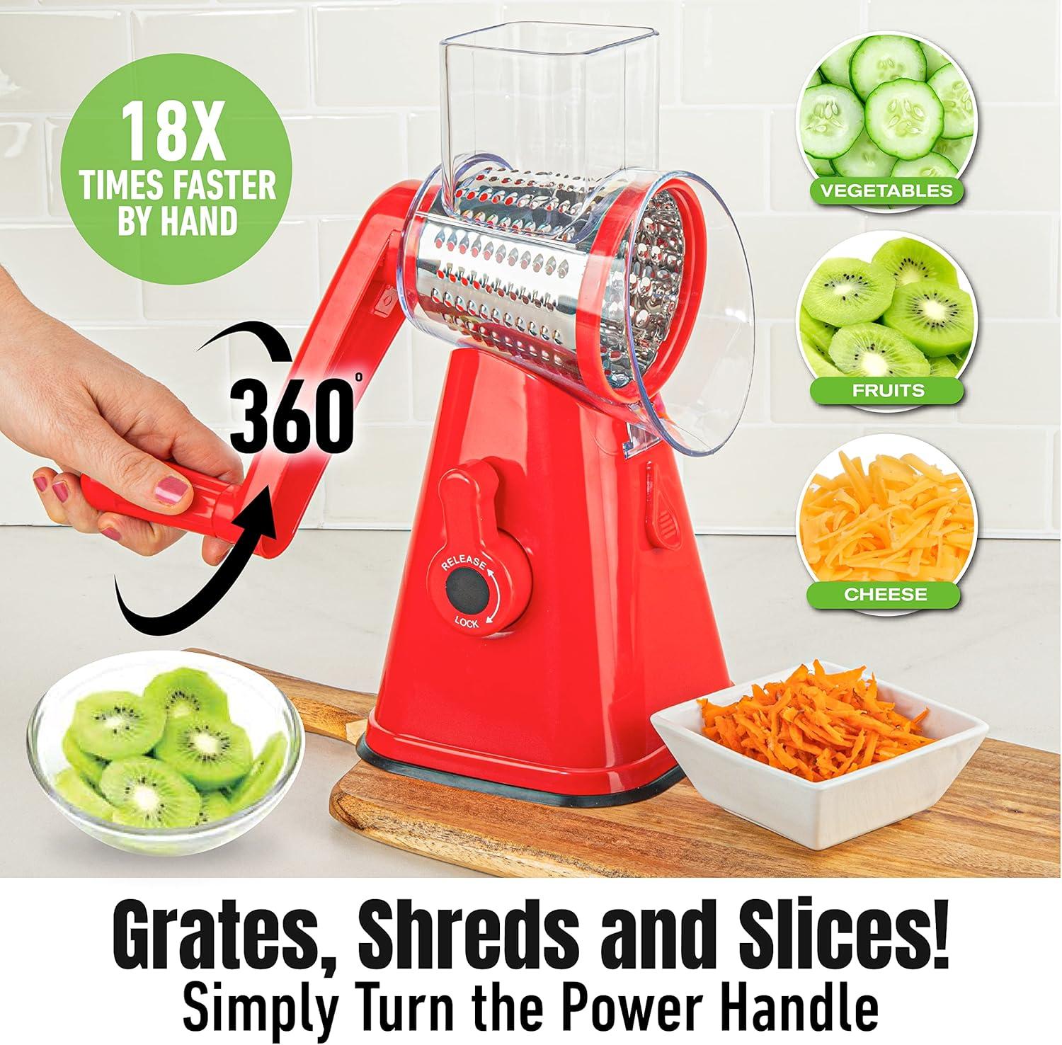 Rotary Cheese Grater with Handle, Cheese Grater Hand Crank Red