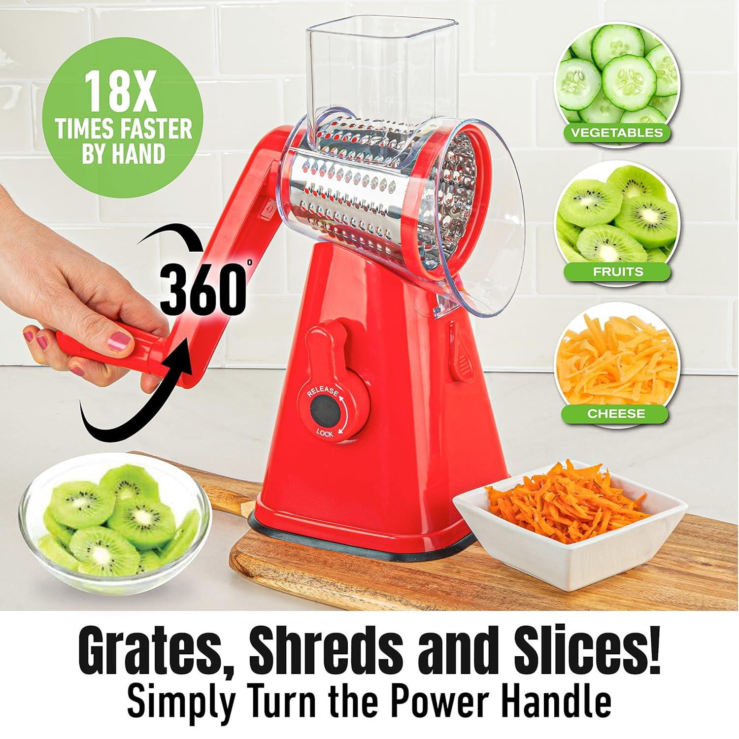 Rotary Cheese Grater with Handle, Cheese Grater Hand Crank Red