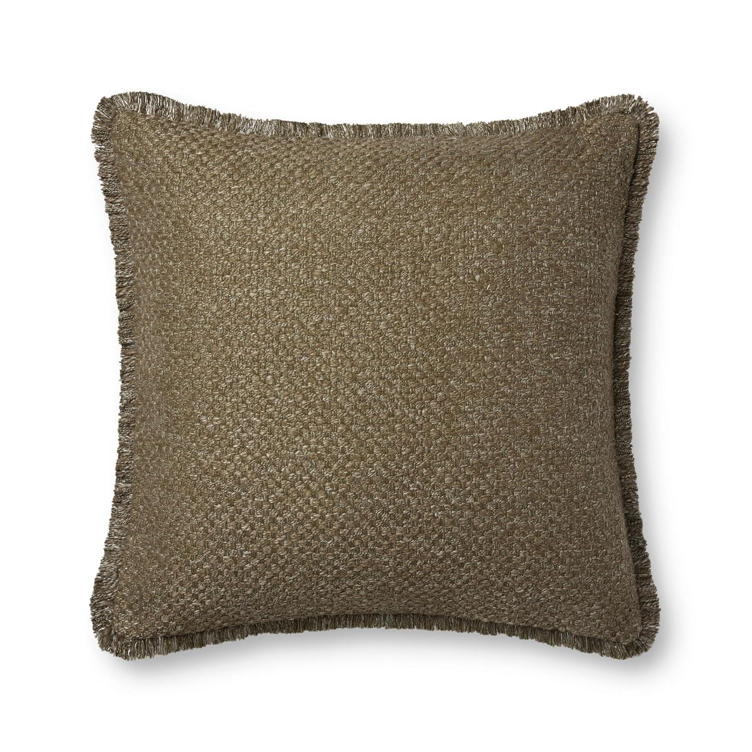 Olive Textured Cotton Blend 22" x 22" Pillow Cover